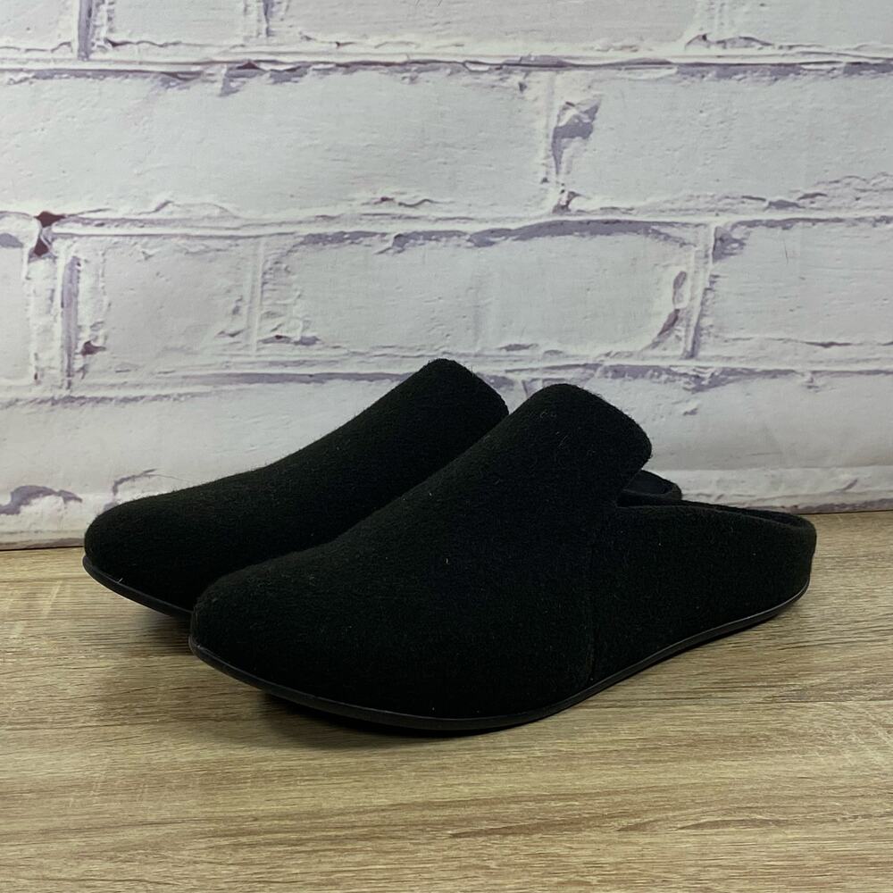 Fitflop Chrissie II Black Felt Slippers Women's Size 8 Slip On Shoes